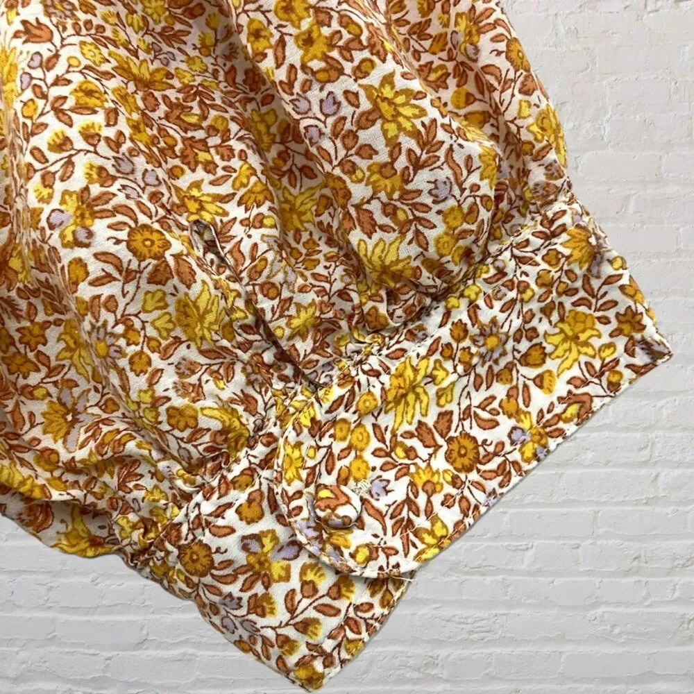 J.Crew Puff Sleeve Blouse Yellow Floral Peplum 16 Countryside Rustic Boho Summer